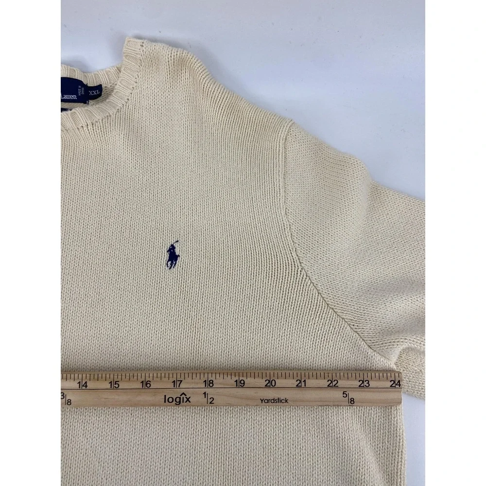 Polo Ralph‎ Lauren Sweater Mens 2XL Cream Cotton Crewneck Pullover Classic Logo